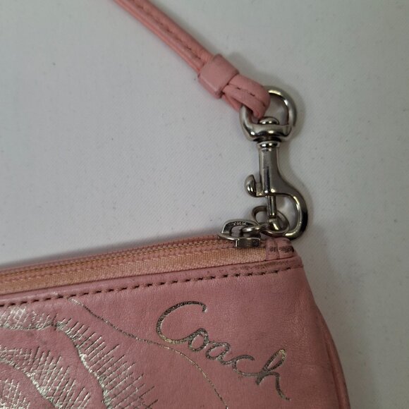 COACH Coral Pink Floral Wristlet Pouch Wallet Silvertone Hardware 6.25 x 4.25 in - Picture 3 of 7